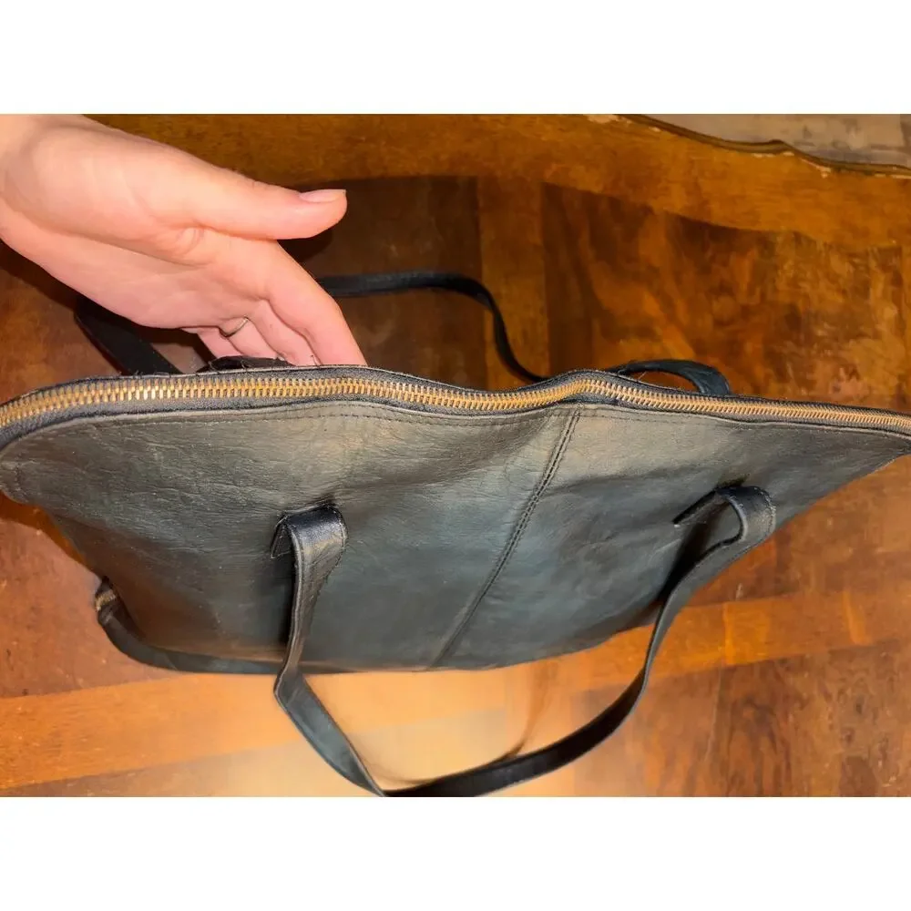 Vintage Frye Black Leather Tote Bag Laptop Work Purse